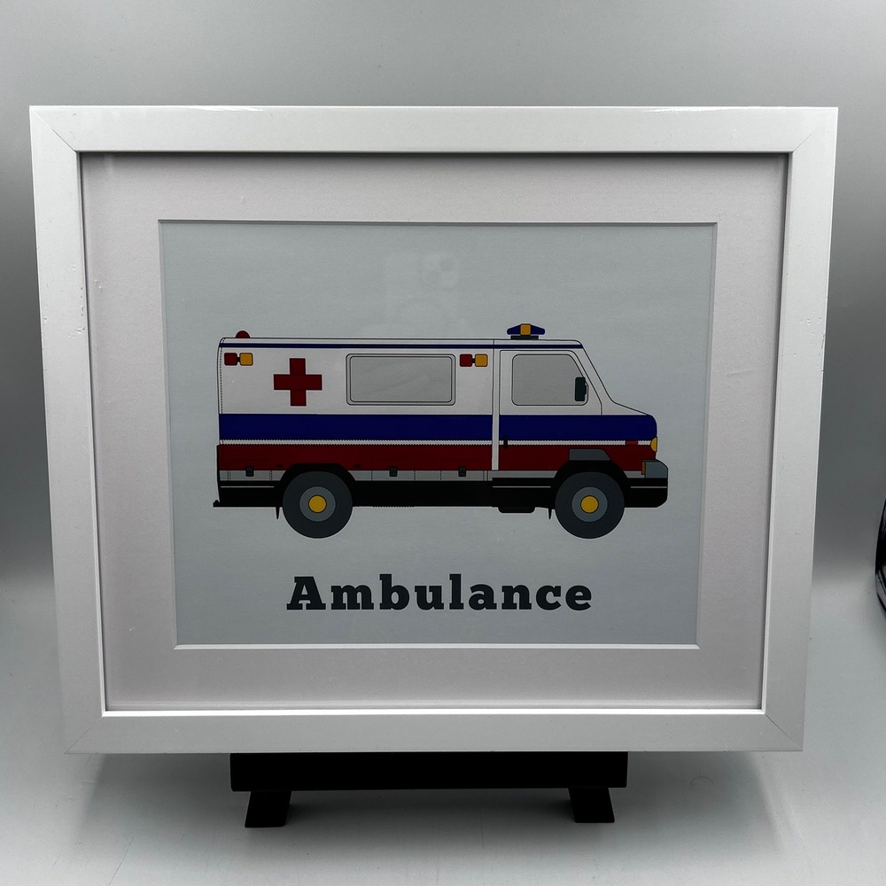 Aldecor Custom Framed Ambulance Art Print‎ White Wood Frame Nursery Decor